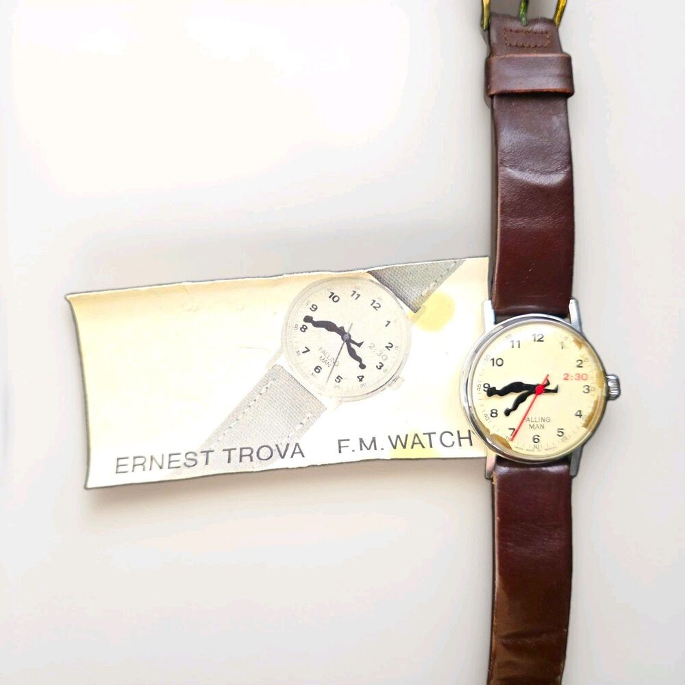 Vintage Ernest Trova Falling Man Watch Pop Art Wristwatch Working w/ Paperwork